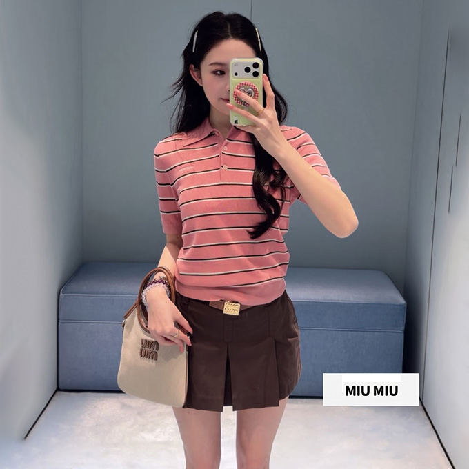 9A+ quality miu miu striped knit polo t-shirt